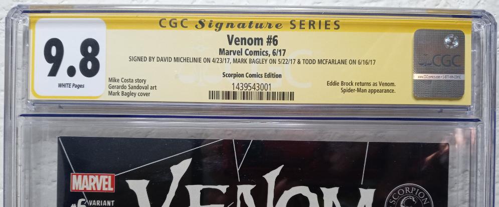 CGC 9.8 Signature Series - Venom #6 Mark Bagley Scorpion Comics Exclusive [2017]