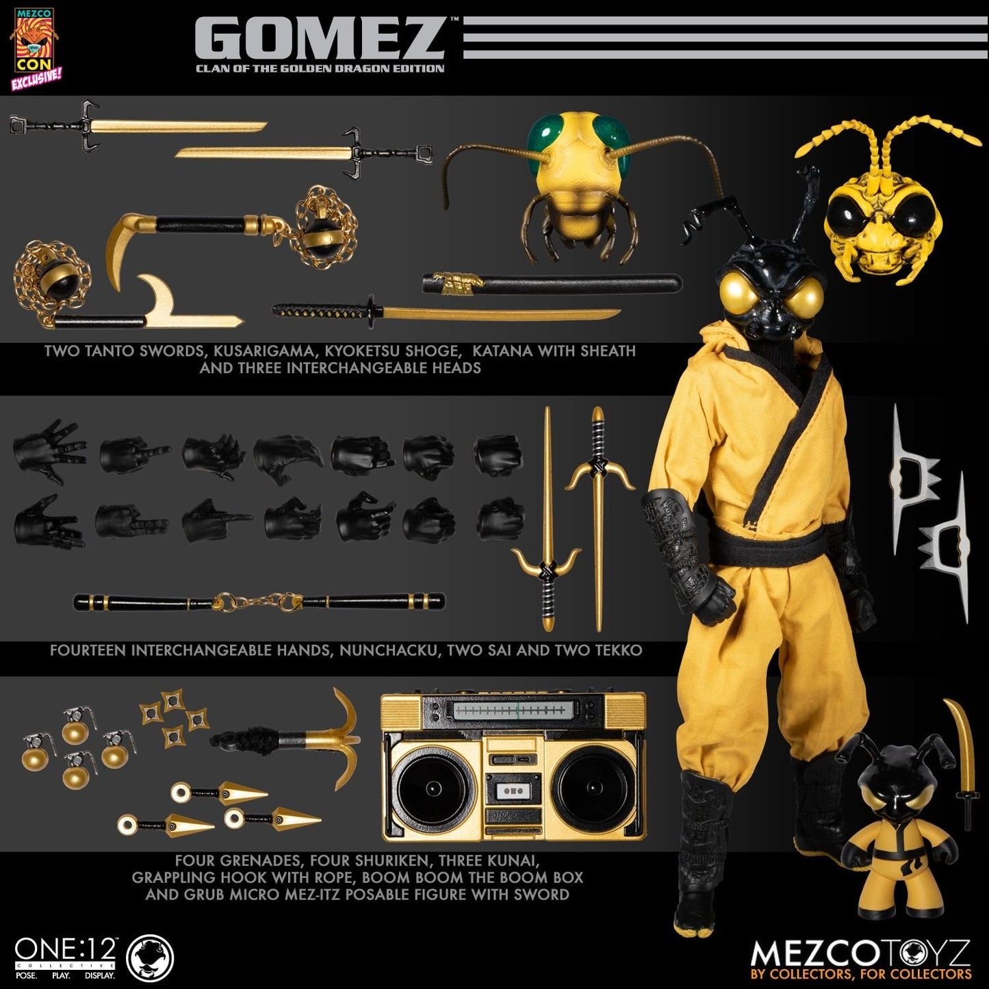 Mezco Con Booth-In-A-Box One:12 Collective Gomez - The Clan of The Golden Dragon Edition XXL Swag Set
